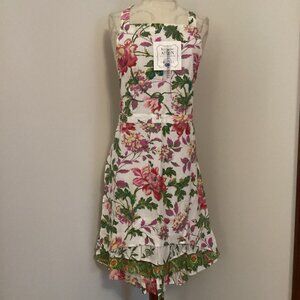 NWT APRIL CORNELL Greta's Garden Floral Bib Apron Tiered Ruffle Hem COTTAGECORE